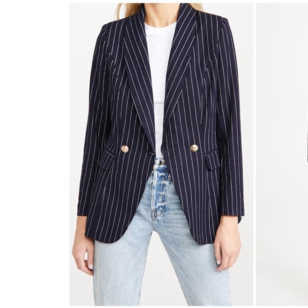 Lioness Navy Pinstripe Blazer With Gold Buttons Size XS